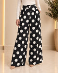 Black and white polka dot wide-leg pants front view