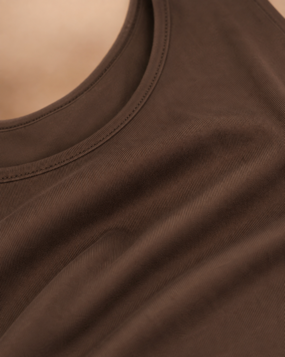 Mocha Sleeveless Essential Top - fabric and stitching detail