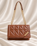 Brown geometric quilted chain shoulder bag