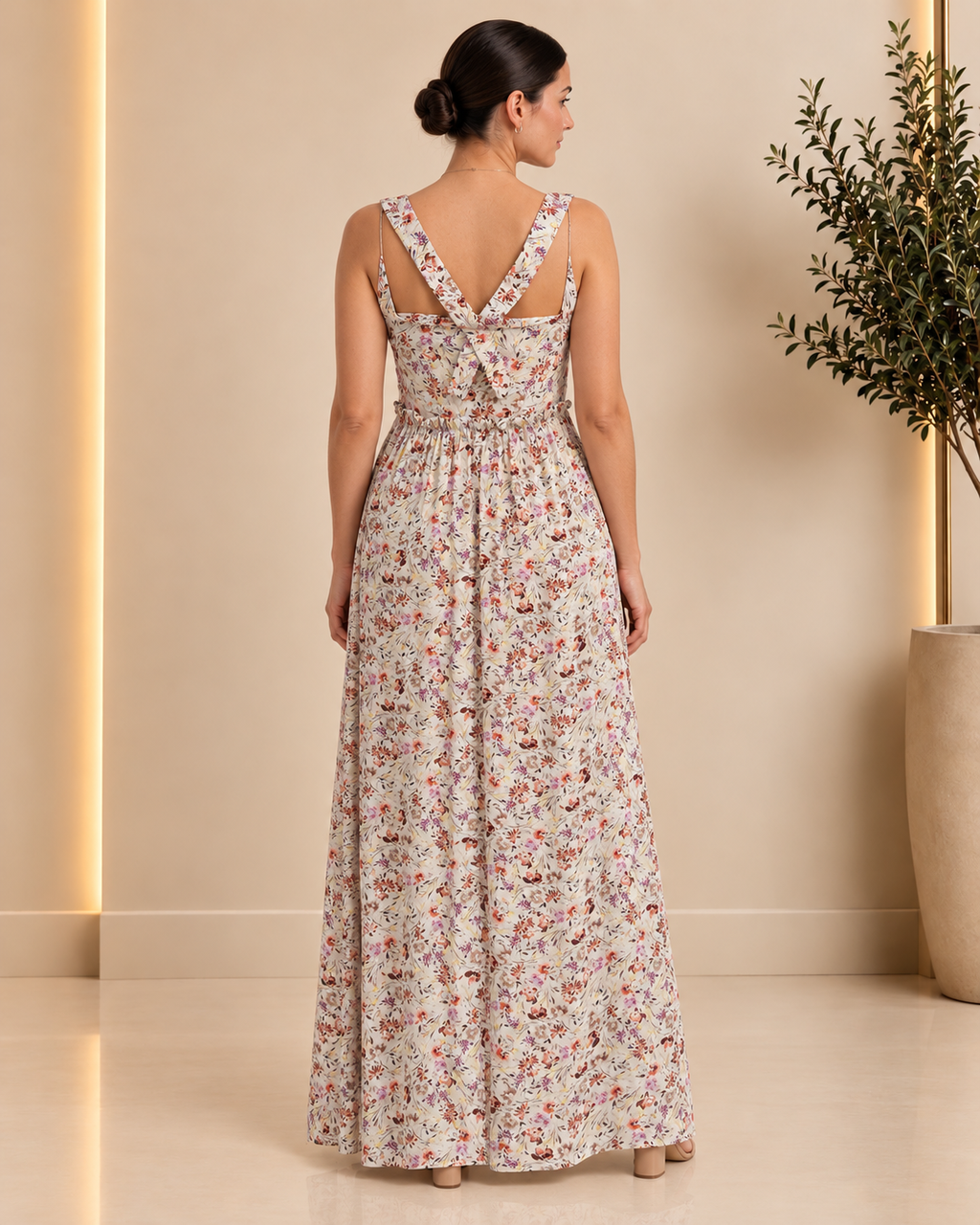 Back view of Floral Cross-Back Maxi Dress
