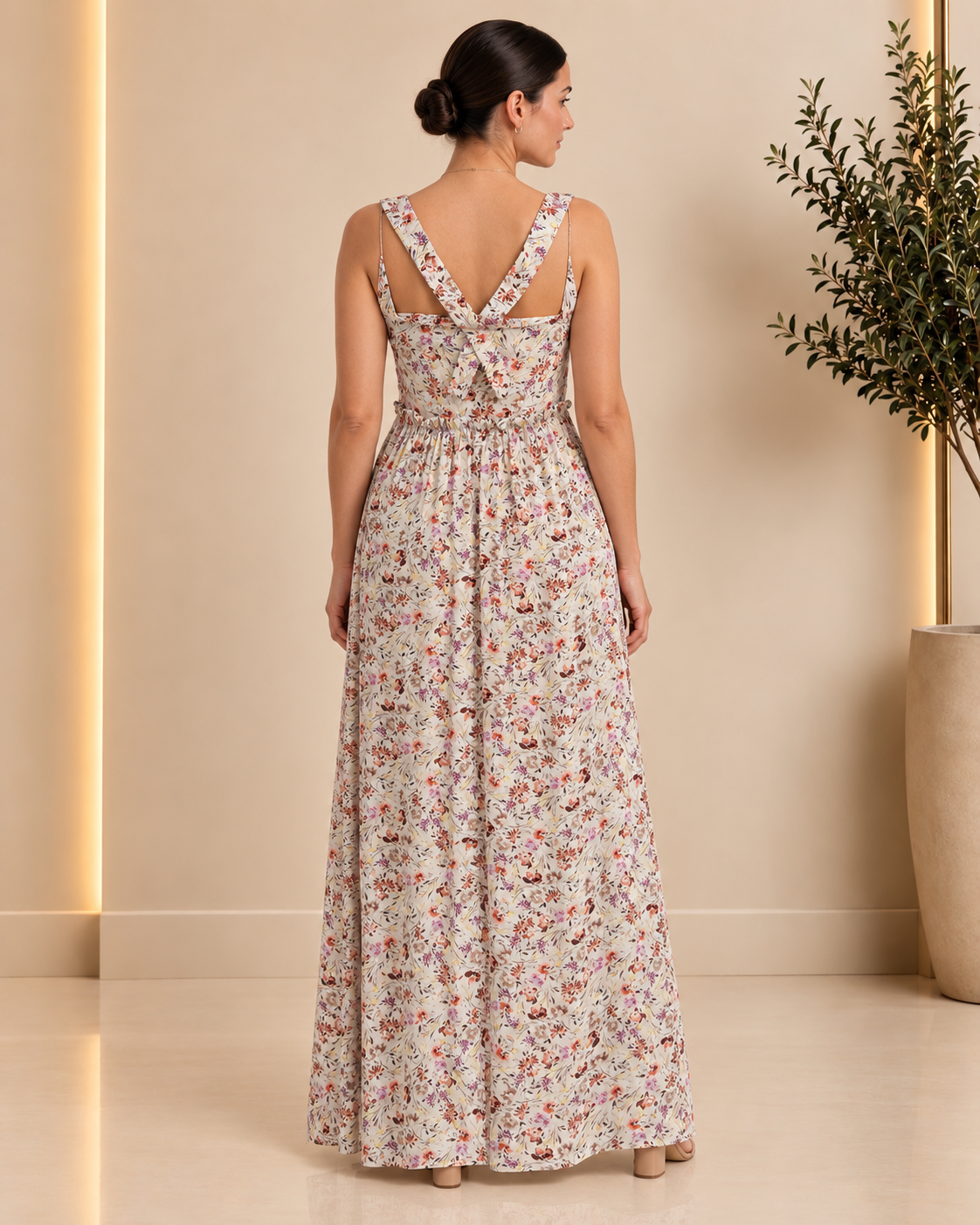 Back view of Floral Cross-Back Maxi Dress