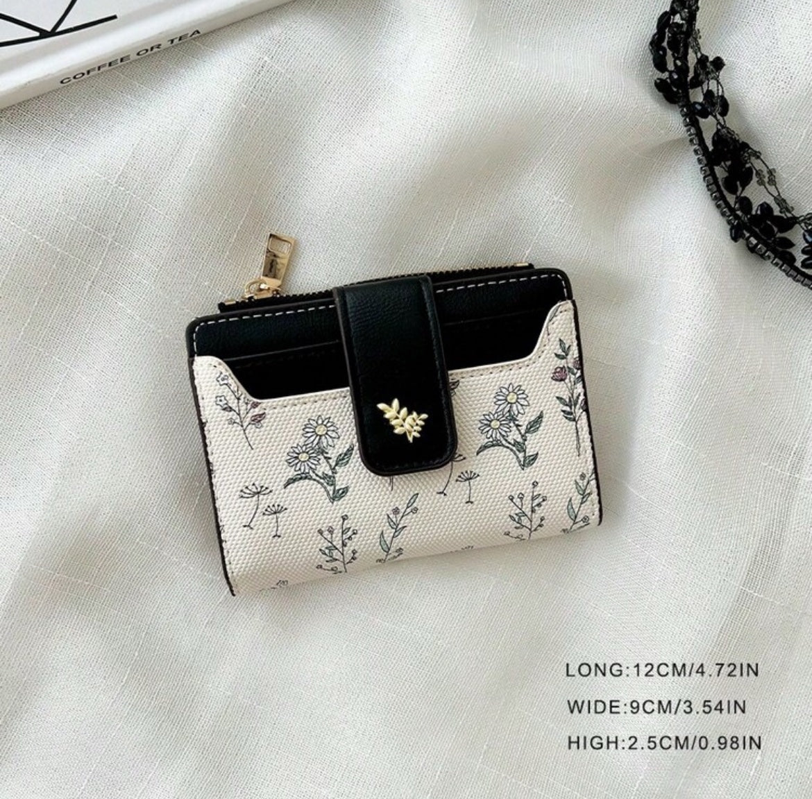 Ivory floral compact wallet dimensions 12 by 9 by 2.5 cm