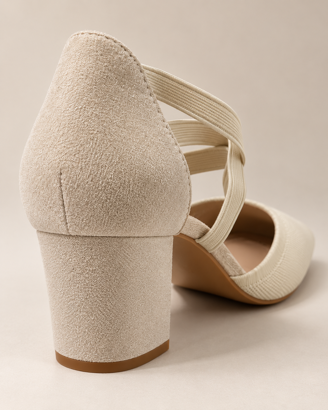 Rear counter and broad block heel detail