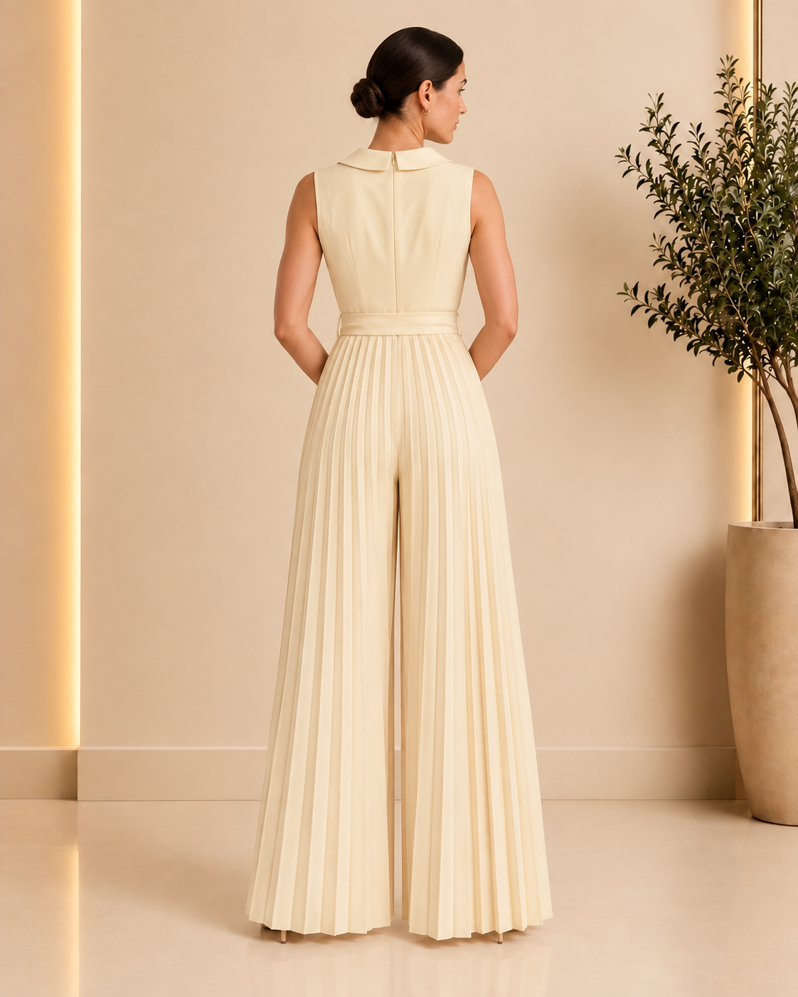 Ivory Pleated Tailored Jumpsuit back view