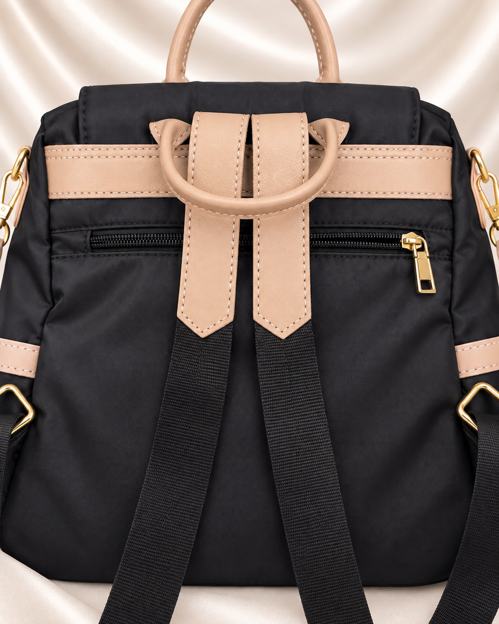 JINGPIN backpack rear zipper pocket and shoulder straps detail