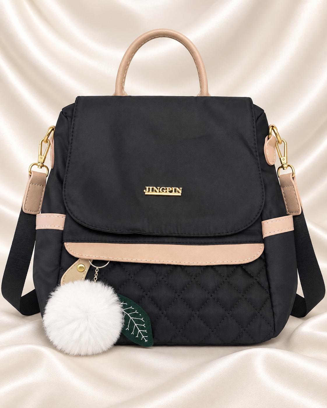 JINGPIN black and beige mini backpack hero image
