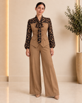 Leopard camel tailored set front view