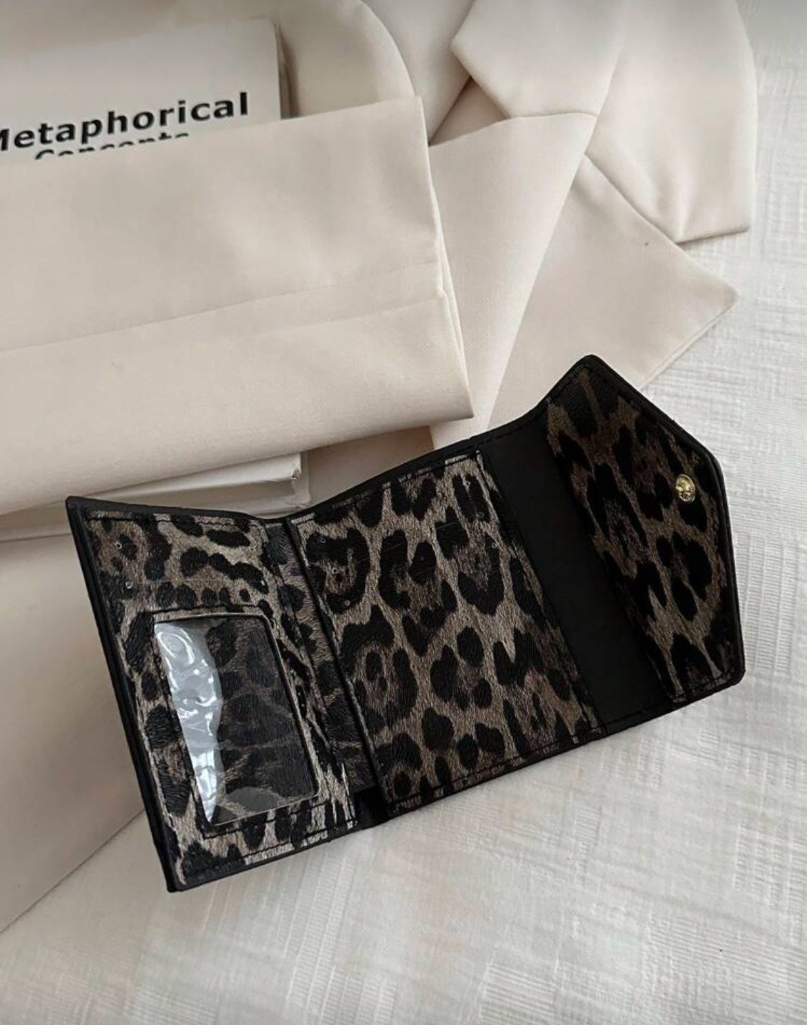 Leopard Print Compact Wallet interior view