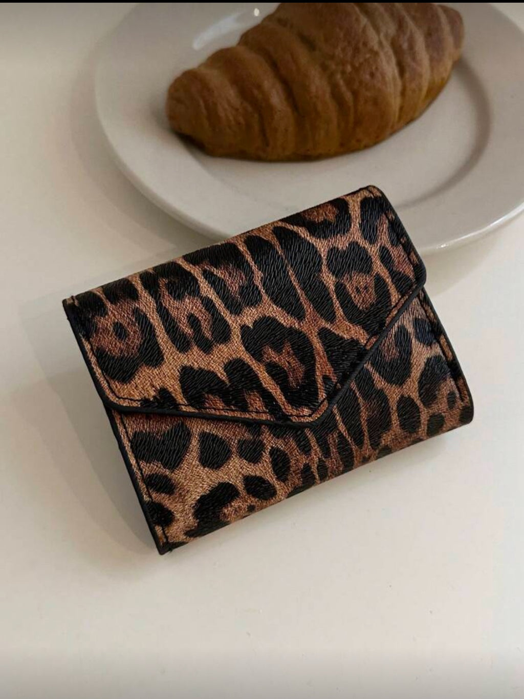 Leopard print envelope wallet front detail