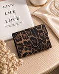Leopard print envelope wallet front view