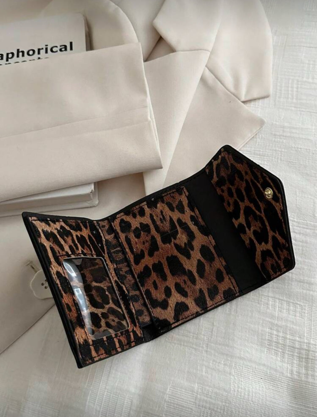 Leopard print envelope wallet open interior with card slots