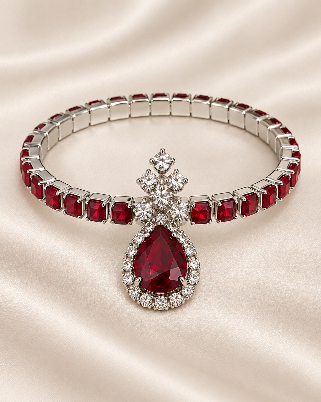 Matching red crystal bracelet detail