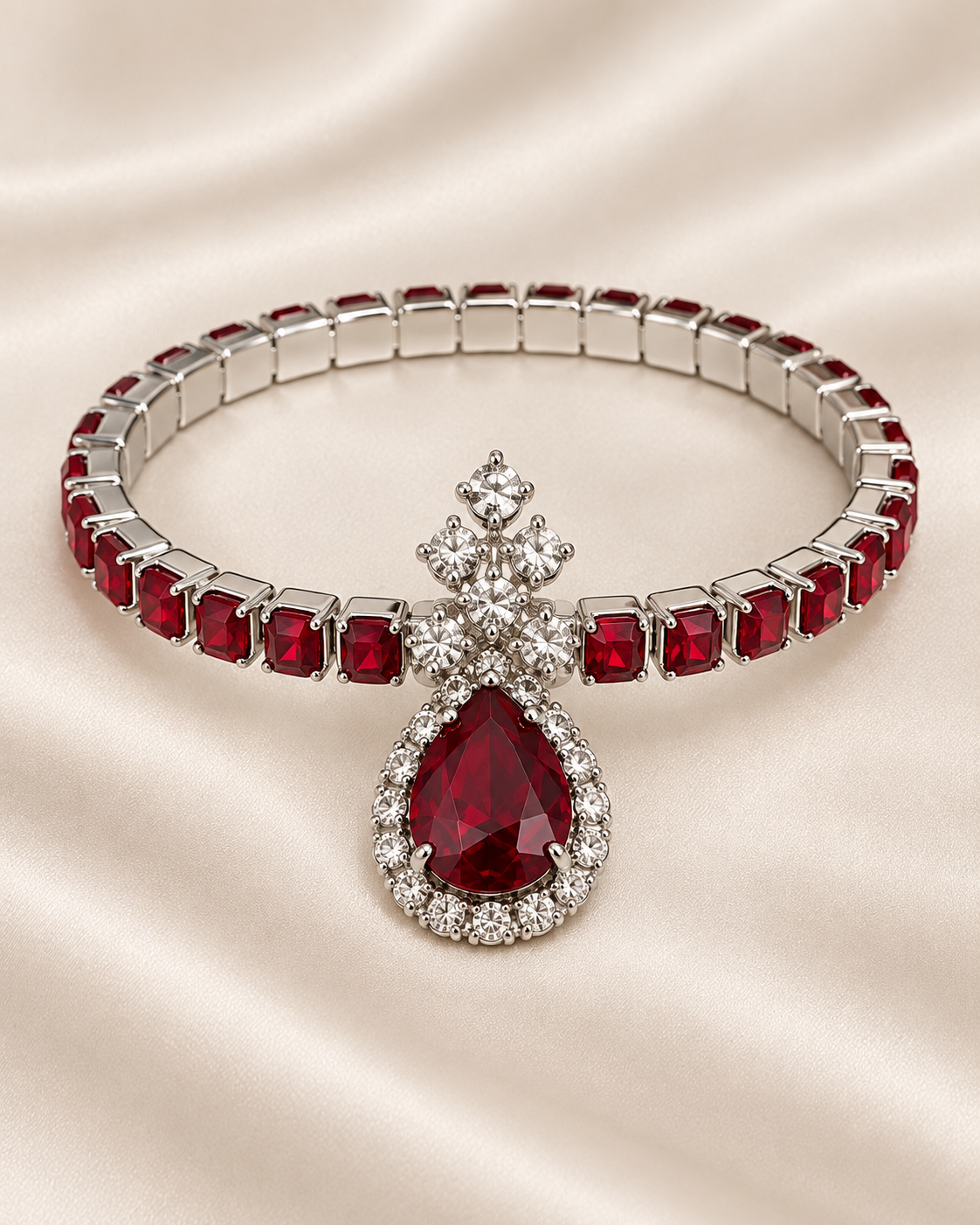 Matching red crystal bracelet detail