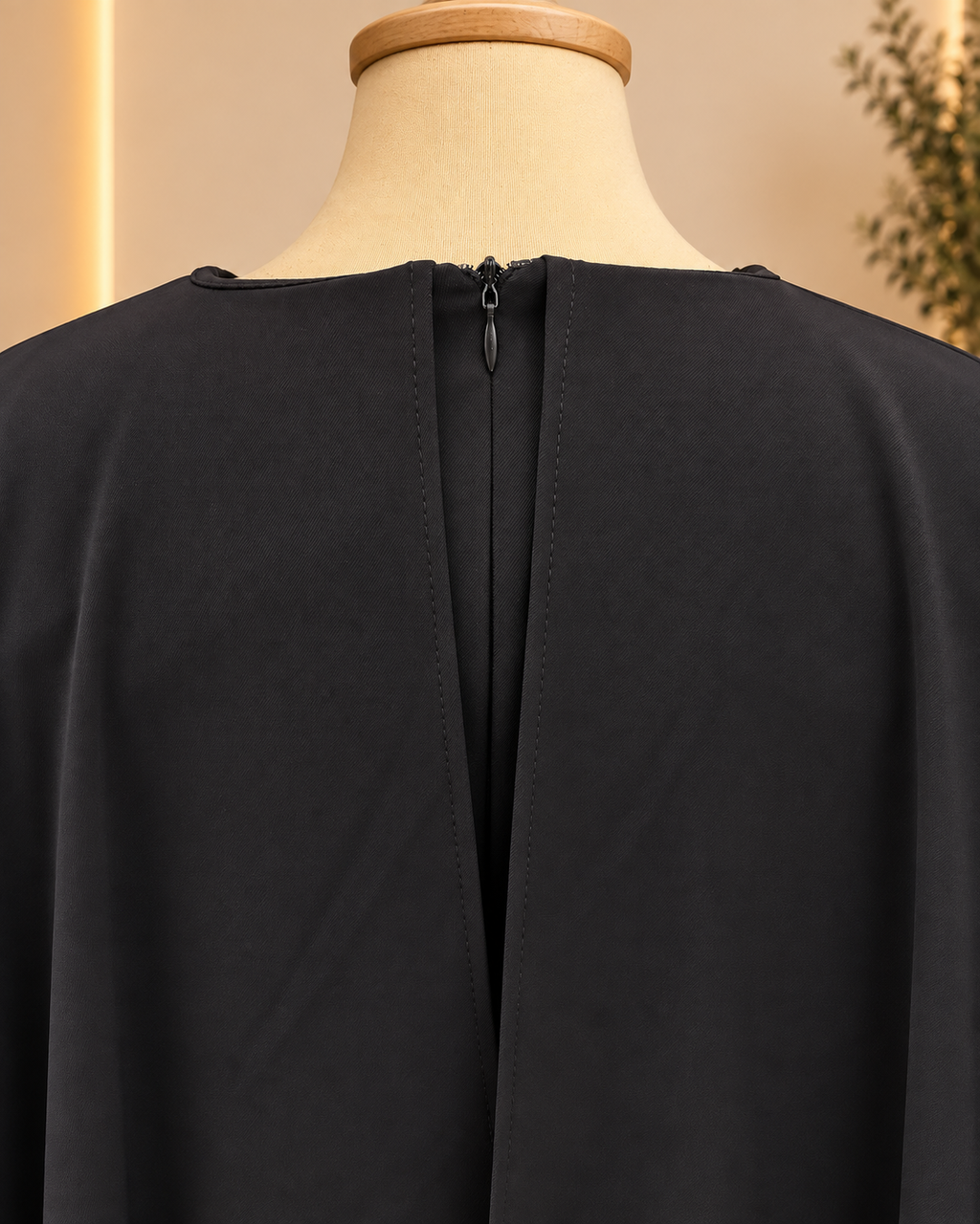 Midnight Rose Cape Dress - Back Neckline and Zipper