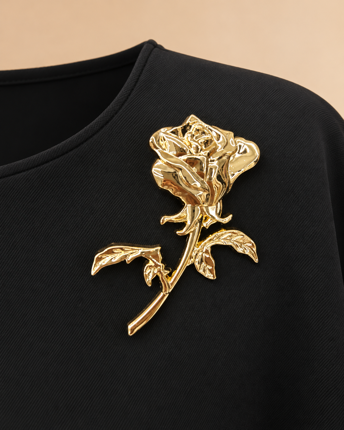 Midnight Rose Cape Dress - Gold Rose Brooch