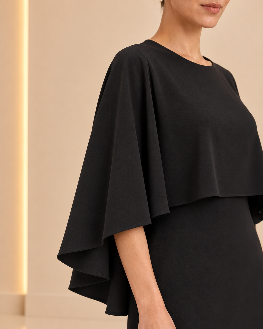 Midnight Rose Cape Dress - Cape Sleeve