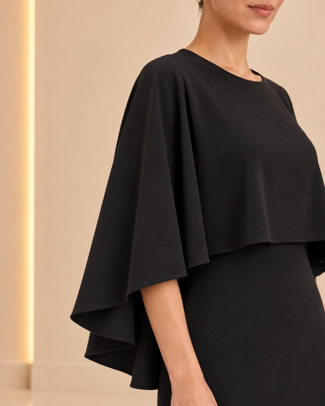 Midnight Rose Cape Dress - Cape Sleeve