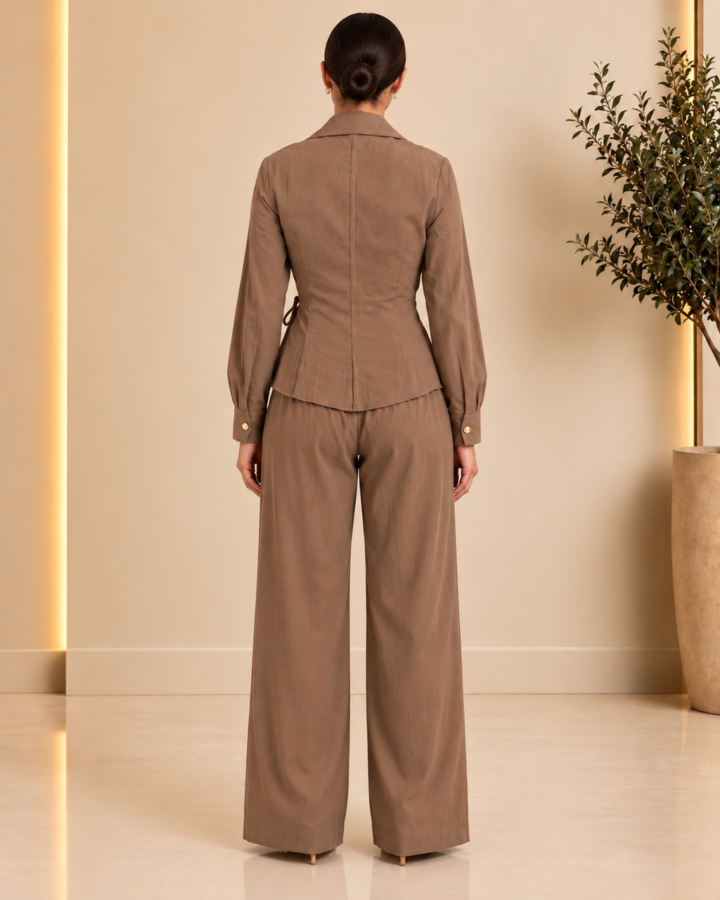 Mocha Gold-Button Wrap Set back view