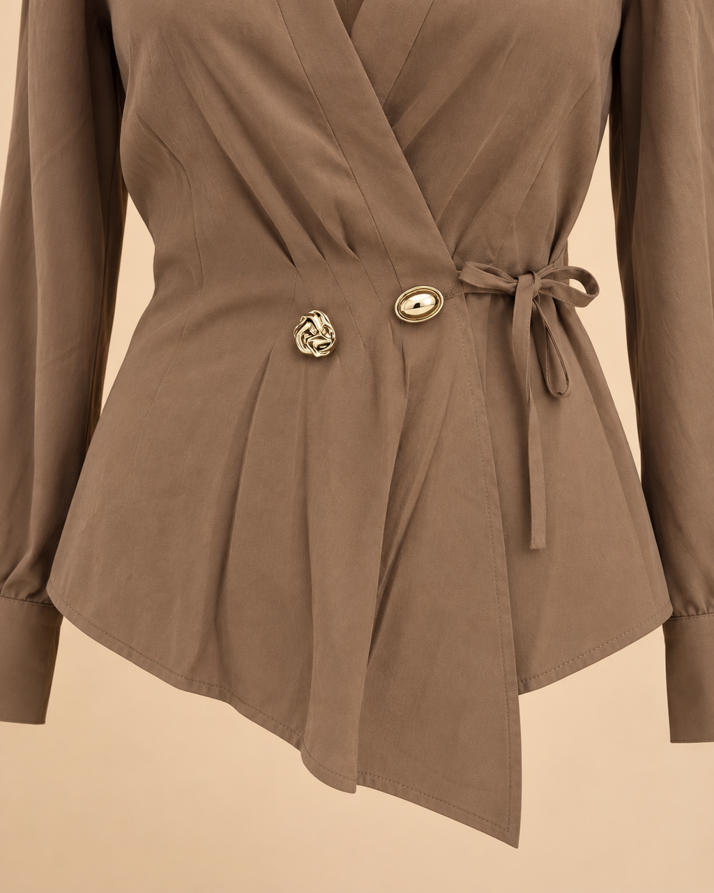Gold button and waist tie detail