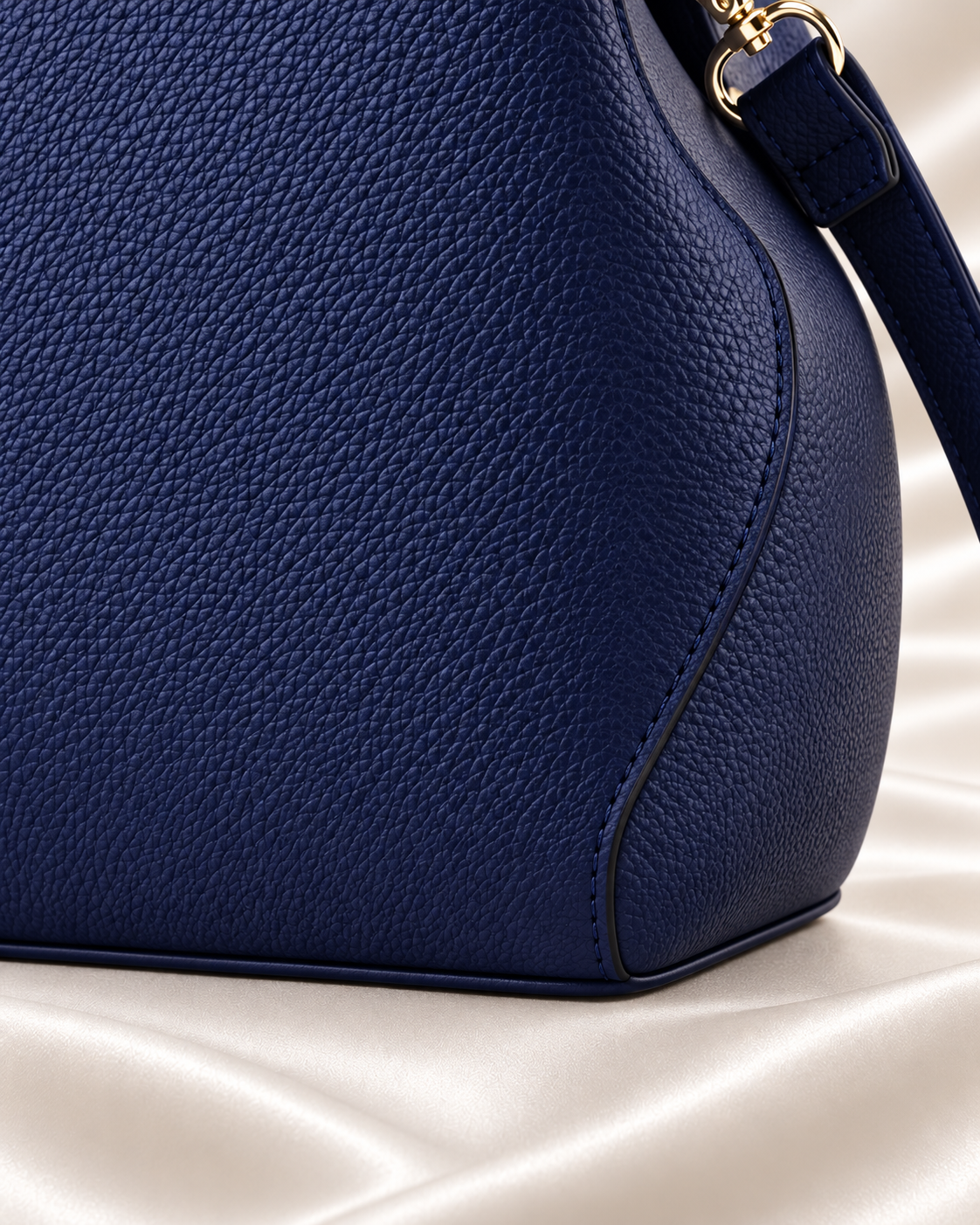 Navy handbag base seam and piping detail
