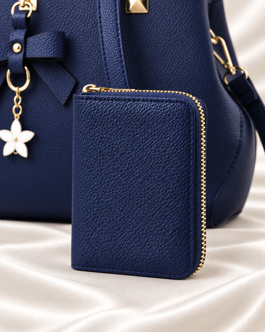 Matching navy zip wallet detail