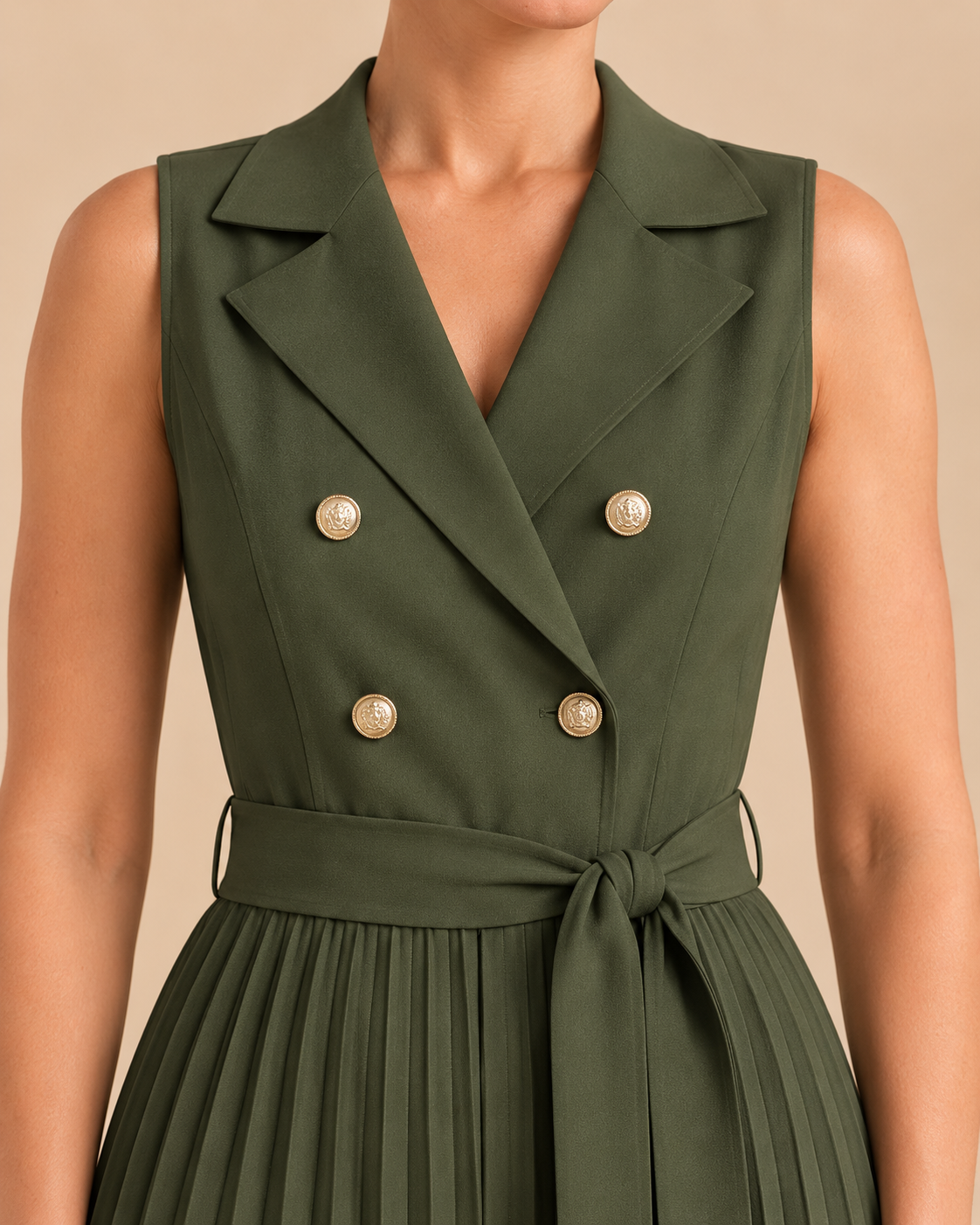 Olive green jumpsuit tailored front detail