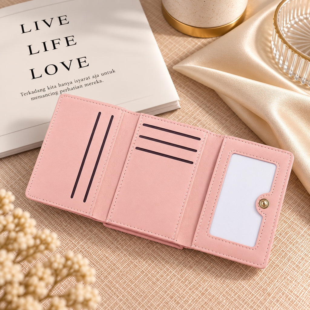 Pink Sweet Dream compact wallet interior with card slots and ID window