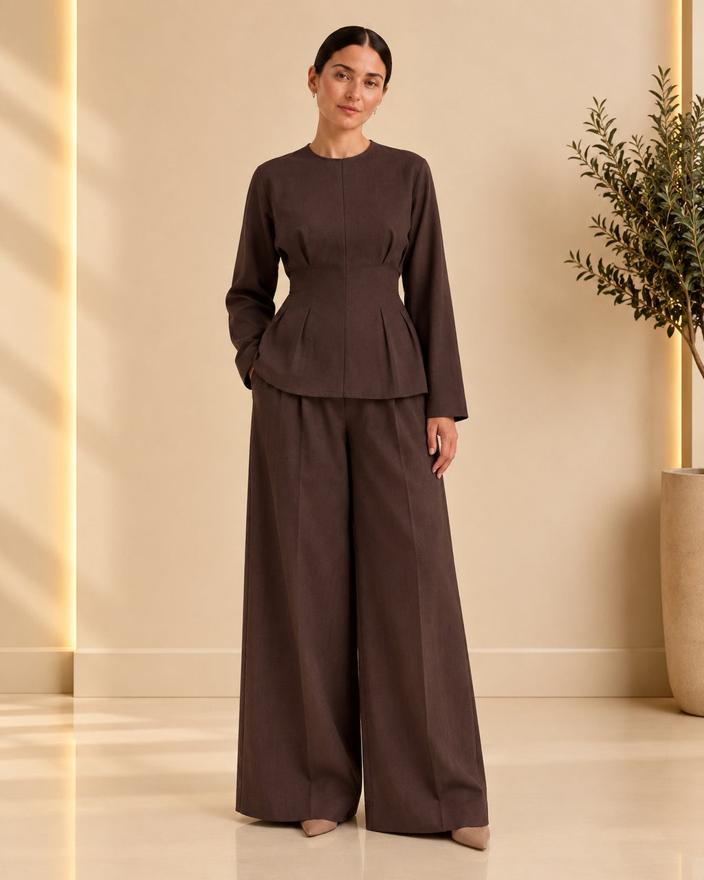 Chocolate brown two-piece set front view