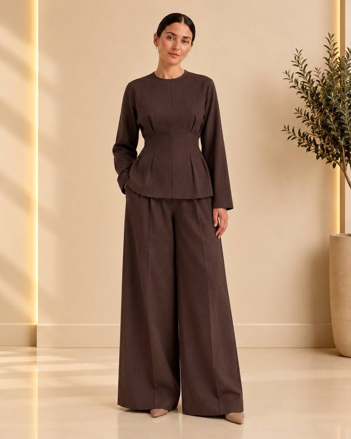 Chocolate brown two-piece set front view
