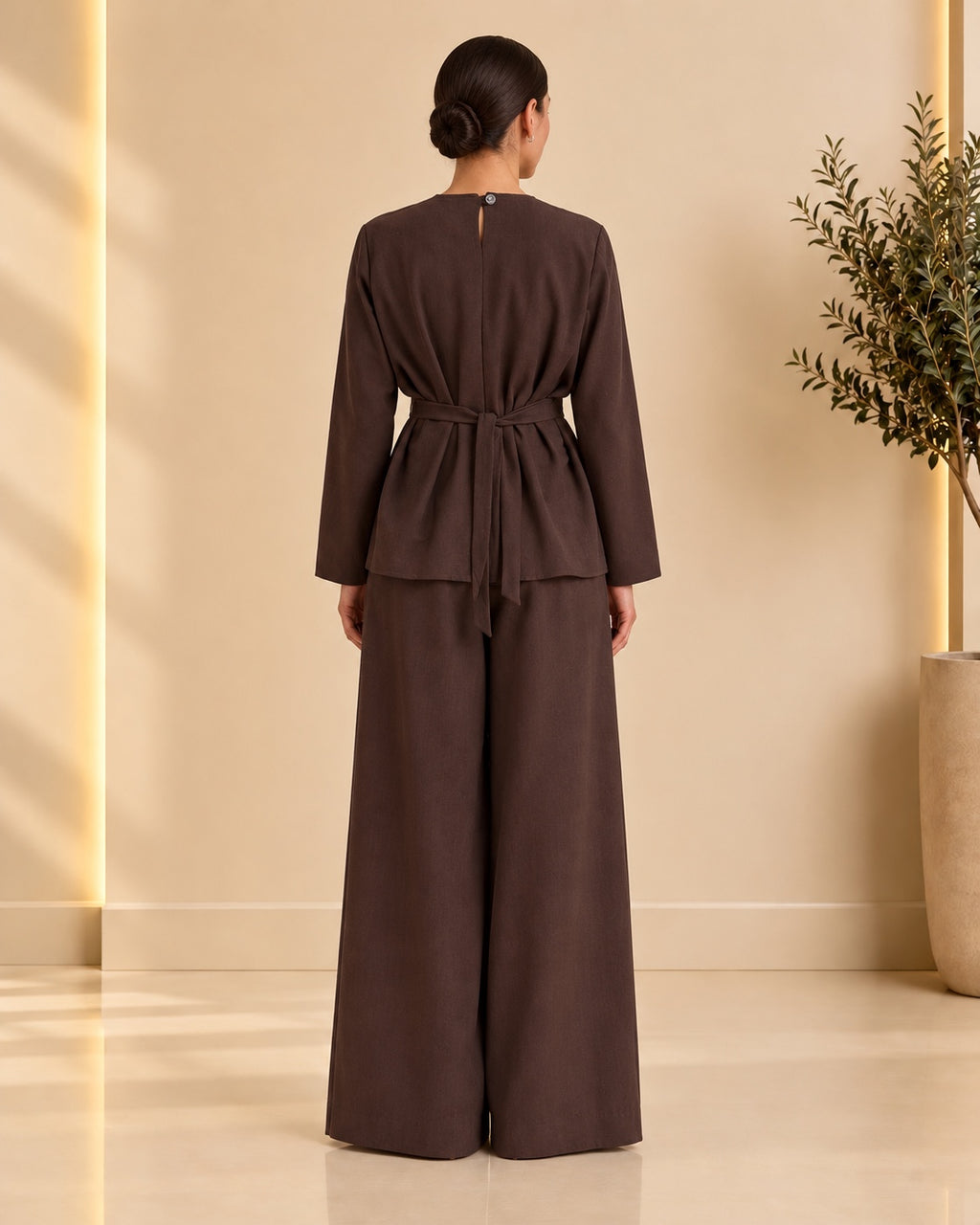 Chocolate brown two-piece set back view