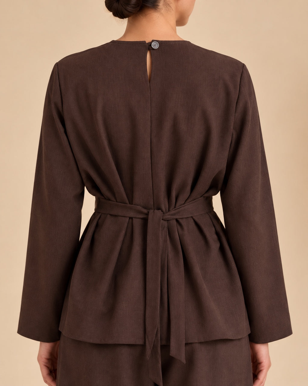 Chocolate brown top back waist tie detail