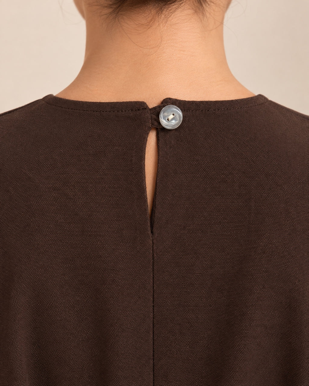 Chocolate brown top back neckline button detail