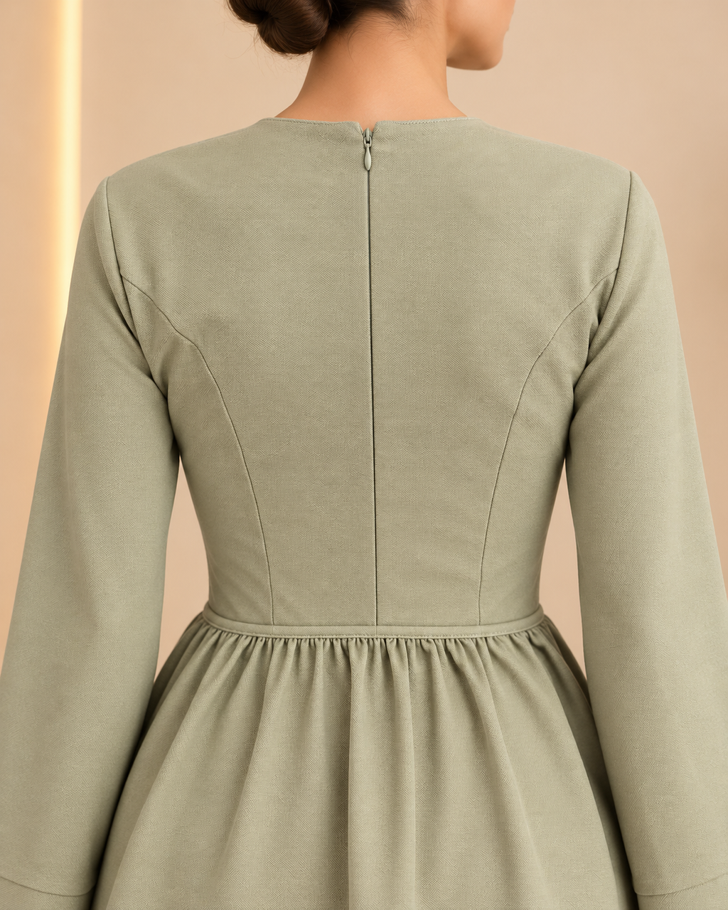 Sage green top back panel construction detail
