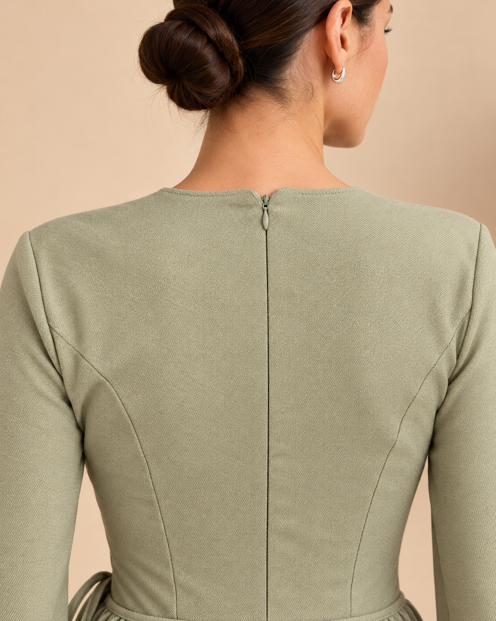 Sage green top back zipper detail