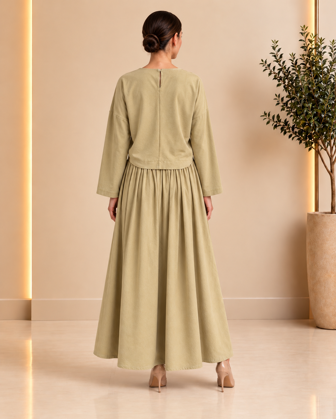 Sage Layered Maxi Skirt Set back view