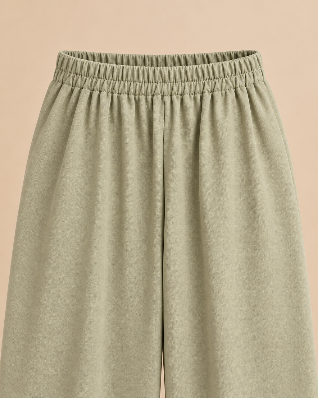 Sage green wide-leg pants elastic waistband detail
