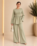 Sage green peplum wide-leg set front view