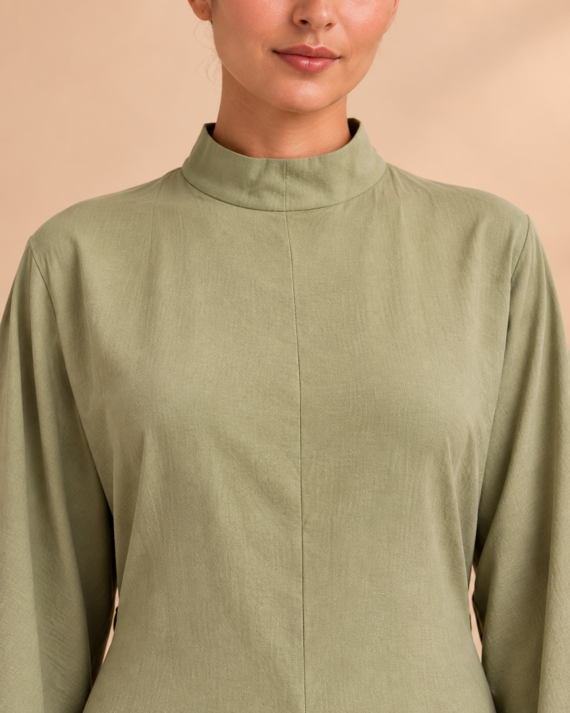 Sage Tie-Waist Long Tunic - collar detail