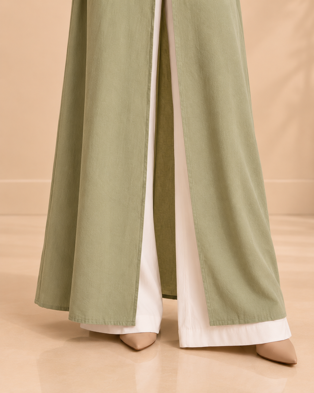 Sage Tie-Waist Long Tunic - hem detail