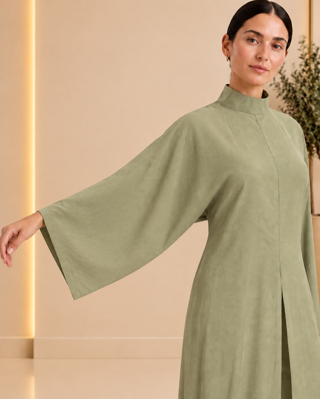 Sage Tie-Waist Long Tunic - sleeve detail