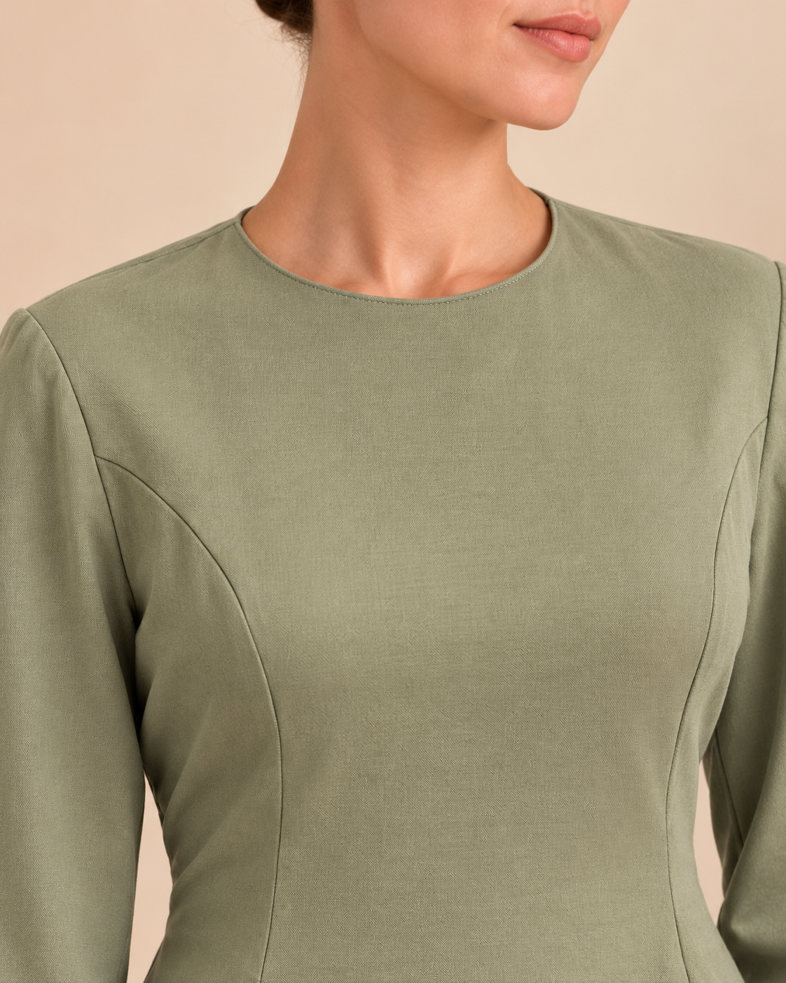 Round neckline and bodice seam detail