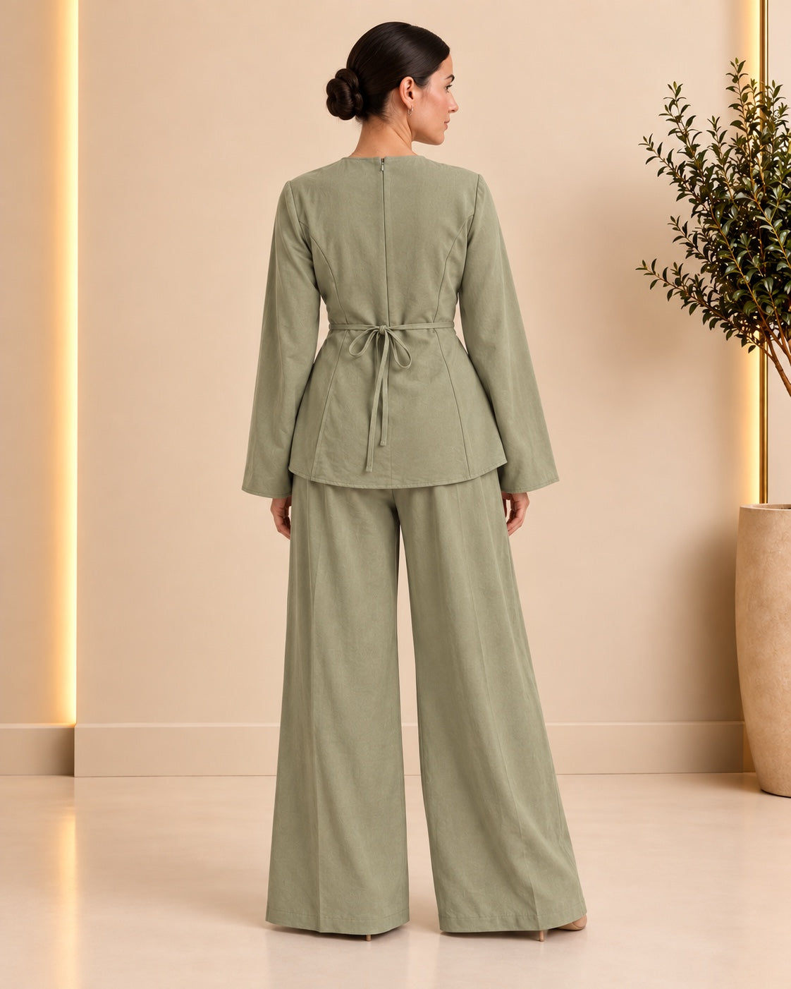 Sage green two-piece set back view