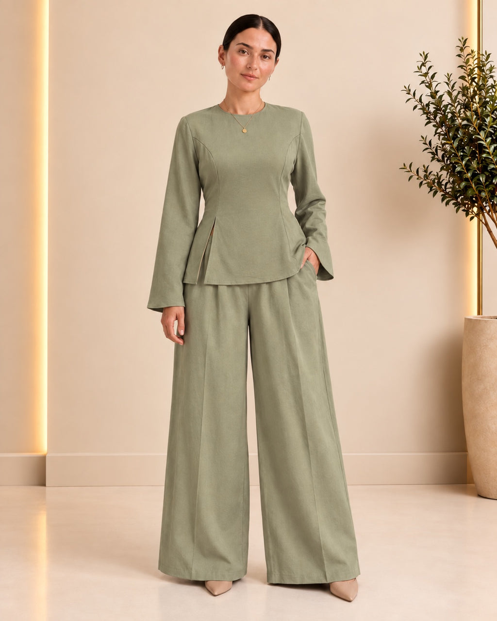 Sage green two-piece set front view