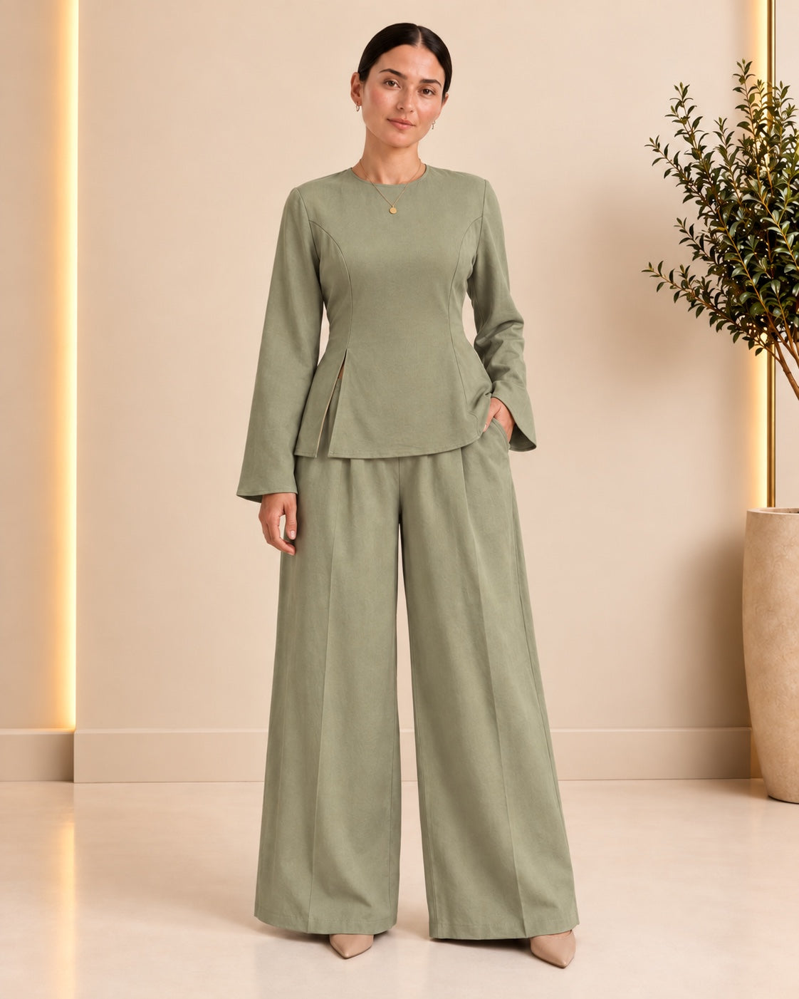 Sage green two-piece set front view