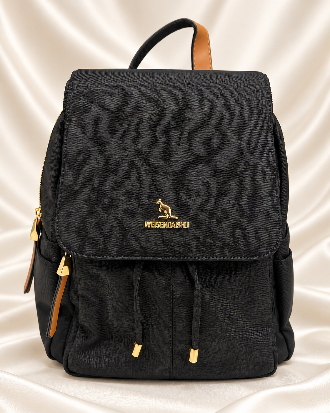 Black backpack with gold hardware - main product image