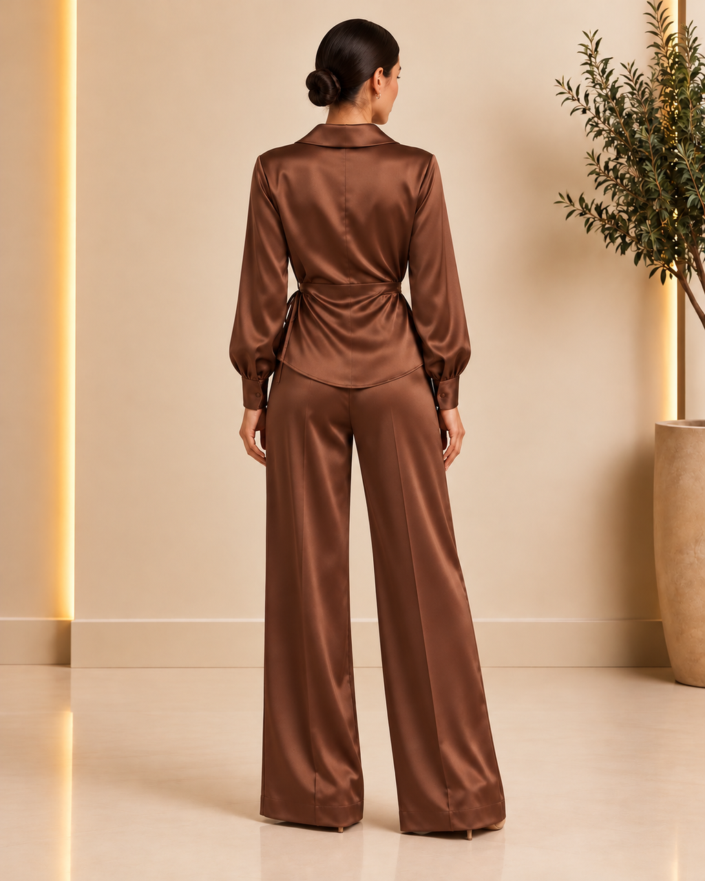 Chocolate satin set back view