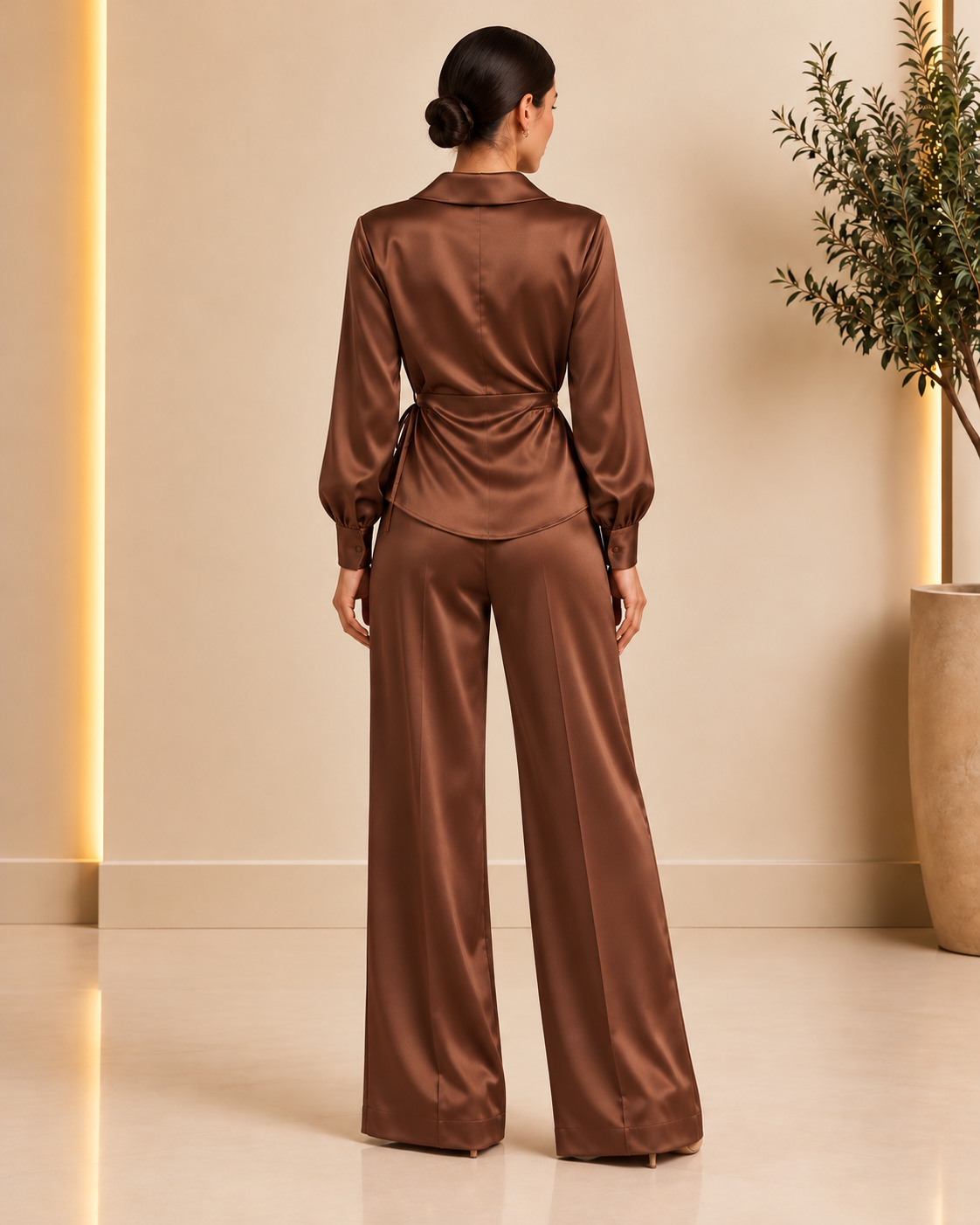 Chocolate satin set back view