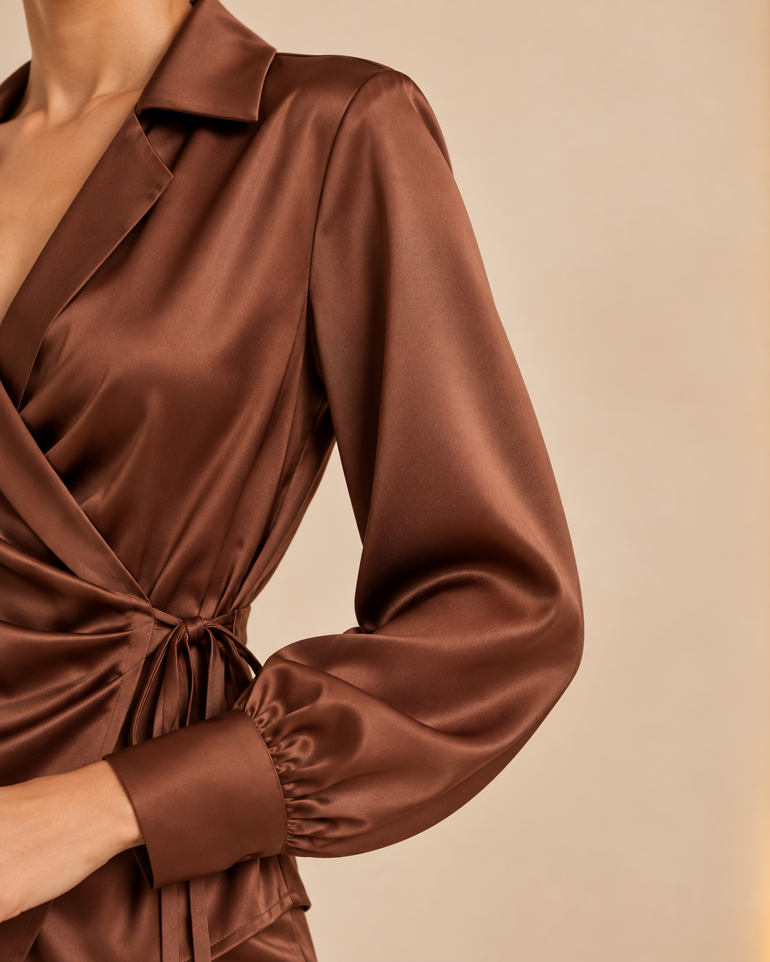 Chocolate satin set garment detail 3