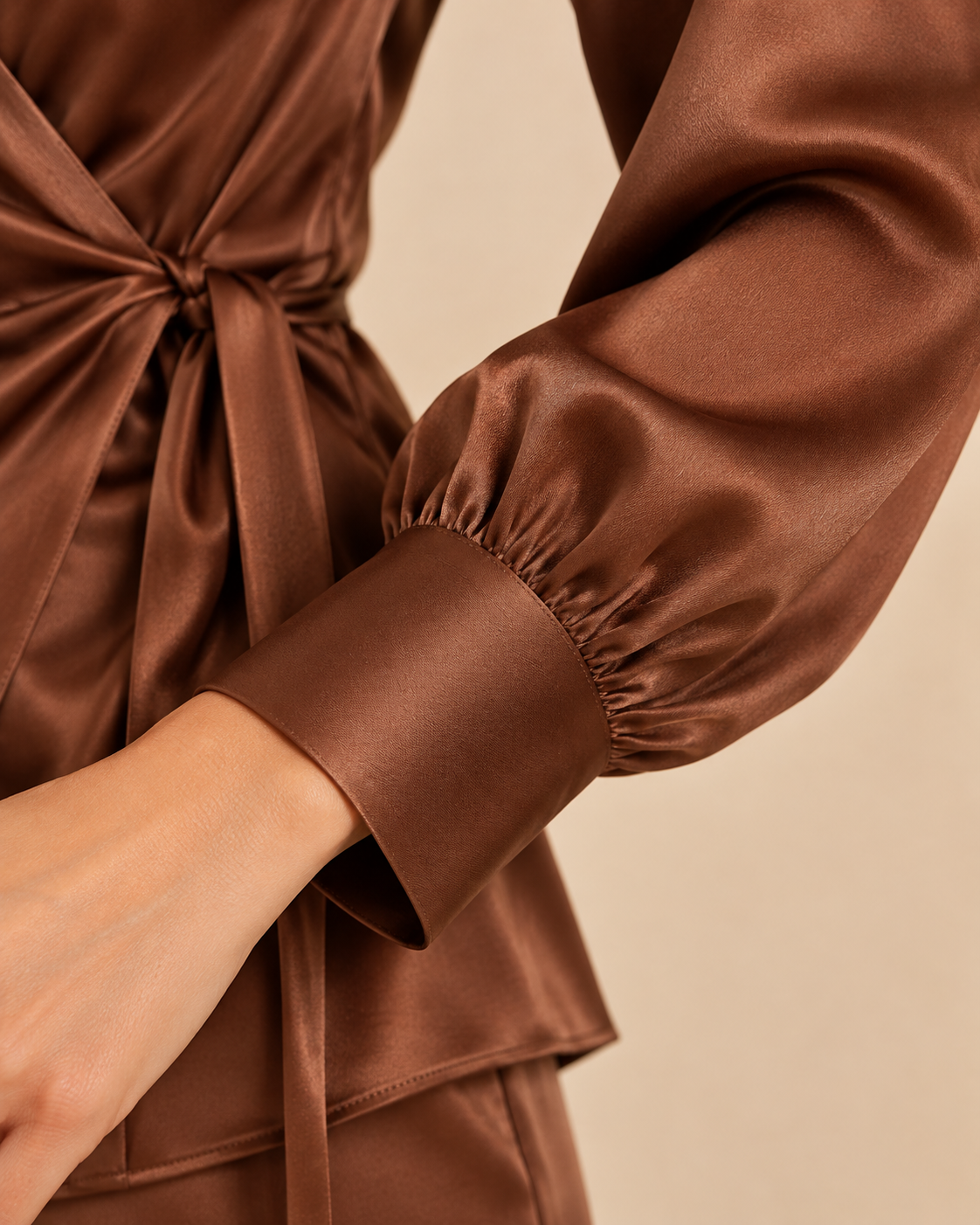 Chocolate satin set garment detail 4