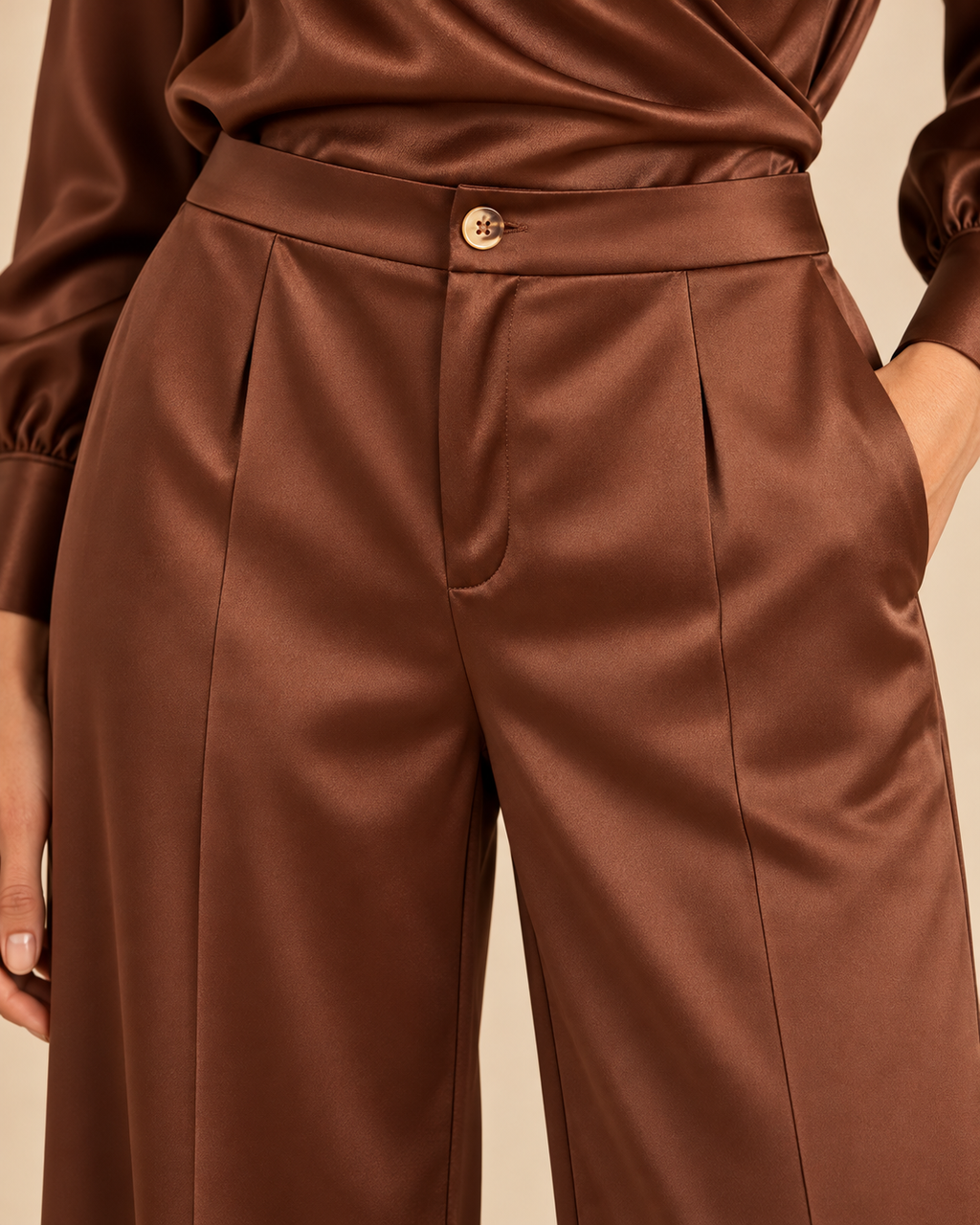 Chocolate satin set garment detail 6